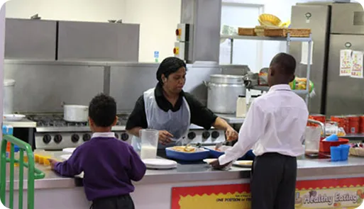 Photo of pupils getting lunch